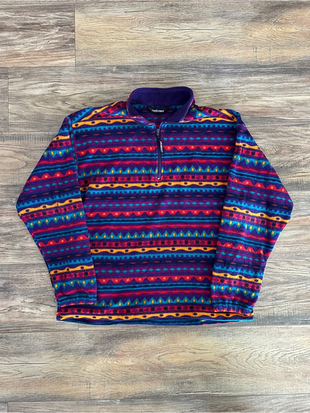 Chuck Roast Vintage 90s Aztec All Over Graphic Fleece 1/4 Zip Sweater Medium